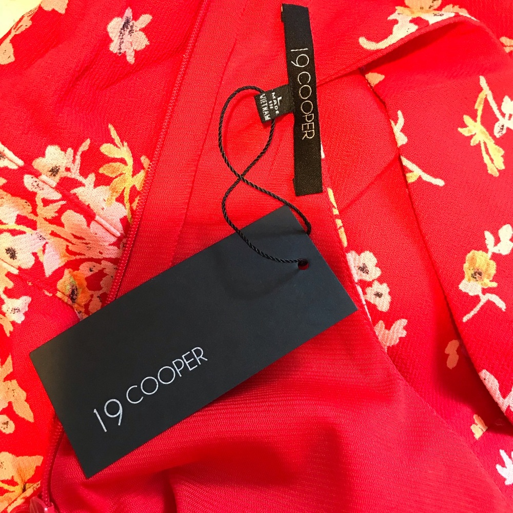 NEW 19 Cooper Red Floral Halter Dress Flare Large - Picture 7 of 9